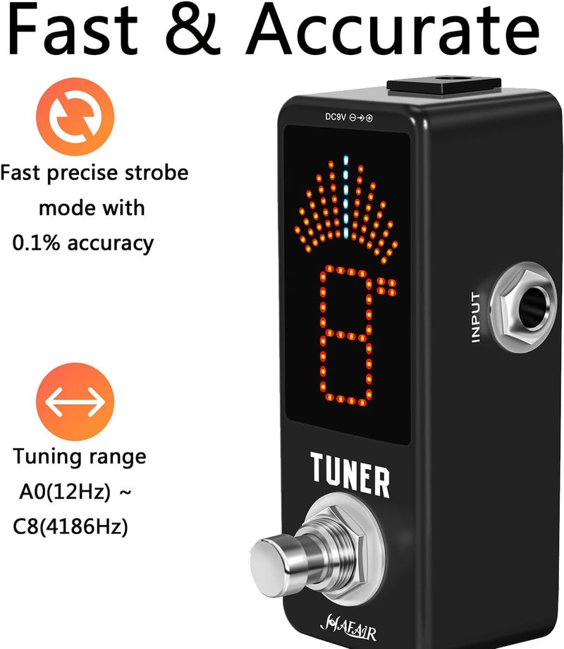 Hafair Deluxe Chromatic Tuner Pedal,Large Screen High Precision ±0.1% Accuracy,Display Leads Clear Results of Tuning for Electric Guitar and Bass - Image 2
